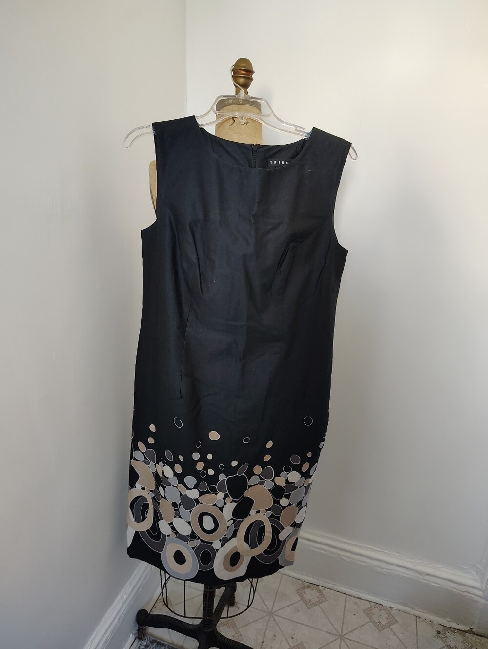 Tribal Black Sheath Dress with Beige and Gray Circle Print